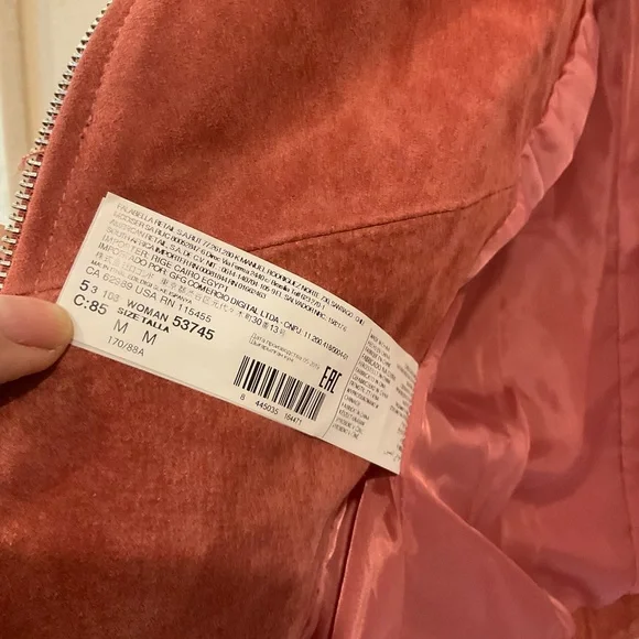 MNG Mango Leather biker fringed jacket with zipper detail, mauve color, Sz M - Picture 10 of 16